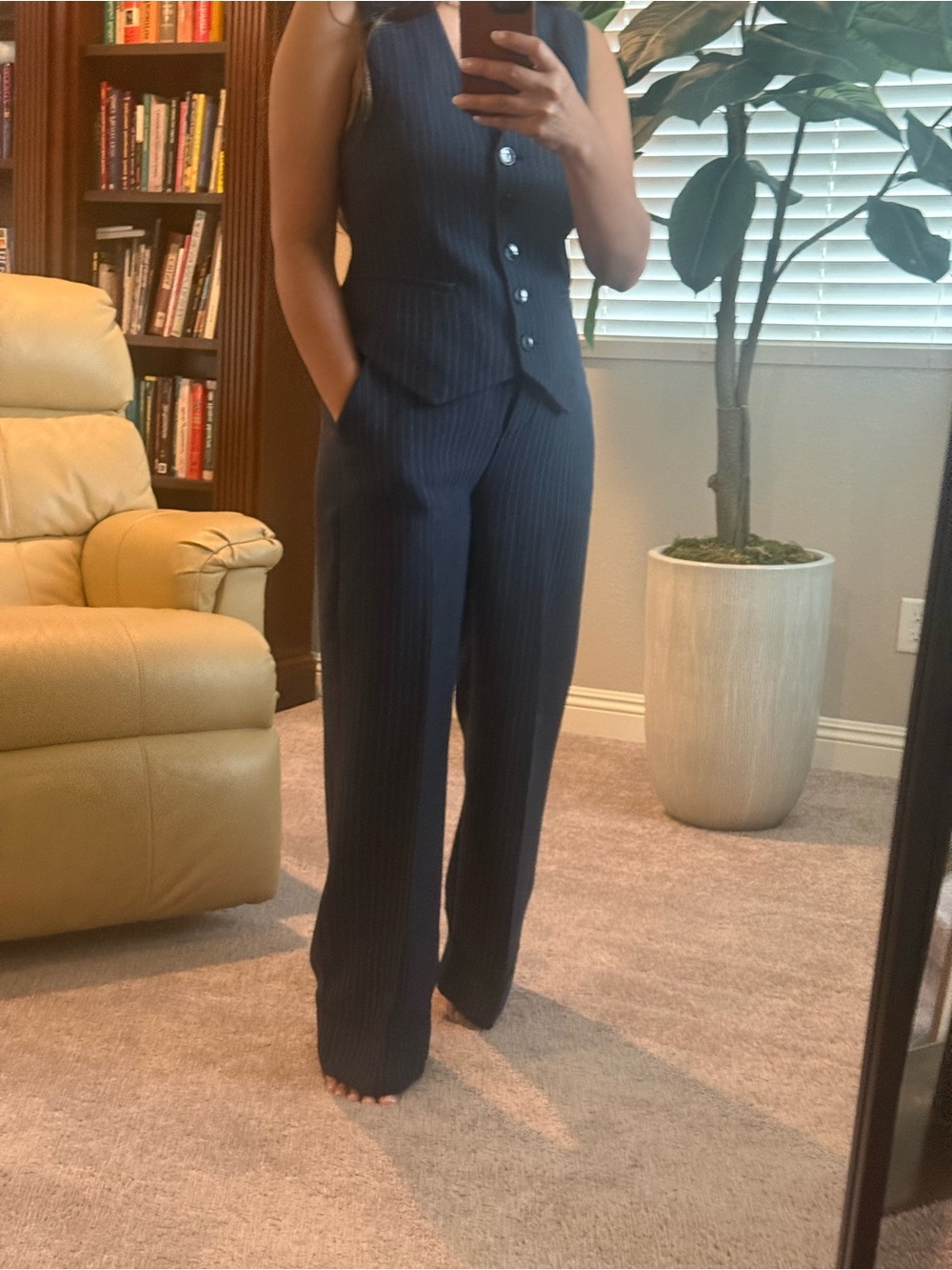 Abercrombie & Fitch Navy Pinstripe Vest and Wide-Leg Trousers